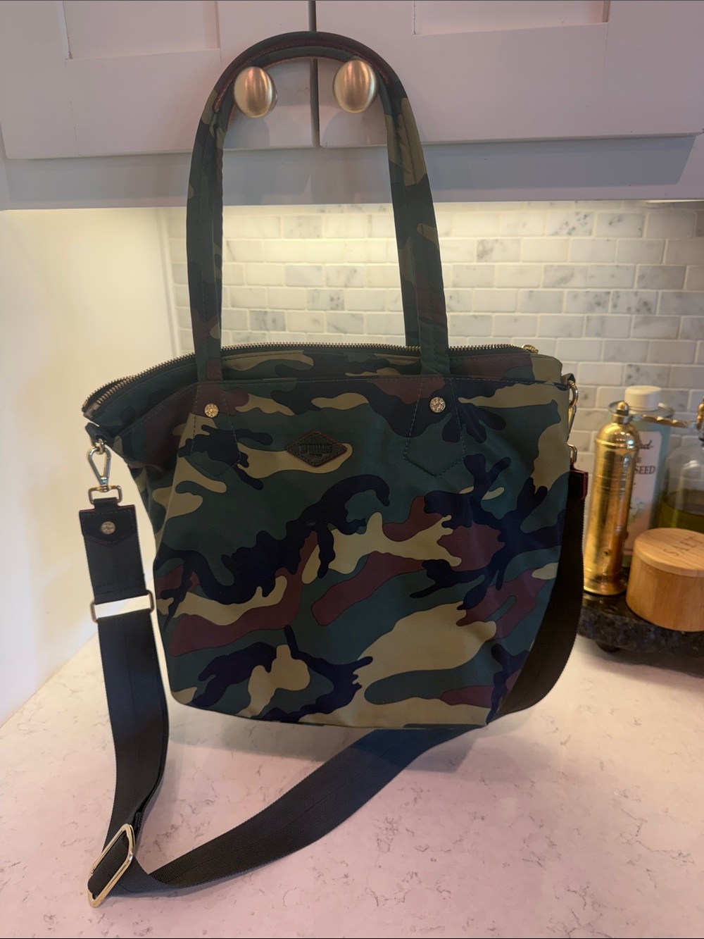 MZ Wallace Camouflage Hobo Tote in Green, Brown, Black